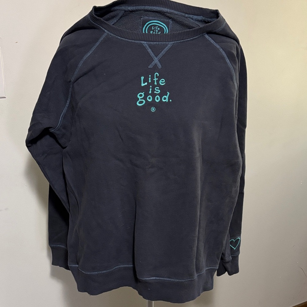 Life Is Good Navy Blue Sweatshirt with Teal Logo